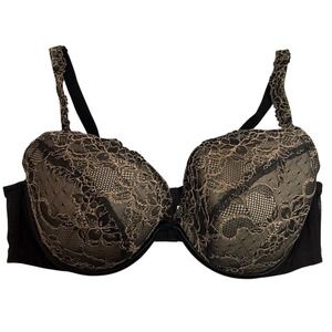 Cacique Black Lace Padded Underwire Bra‎ 44D Sexy Romantic